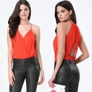 NWT Bebe white silk surplice draped bodysuit NN21